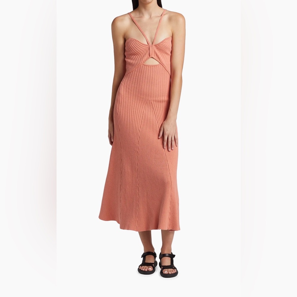 NWT Anna Quan Galina Rib-Knit Halter Midi Dress in Watermelon Size 8 - Picture 2 of 10